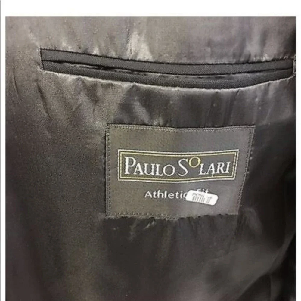 Paulo Solari Suit Jacket Double Breasted Pinstripe Wool Blazer Mens 42S Athletic